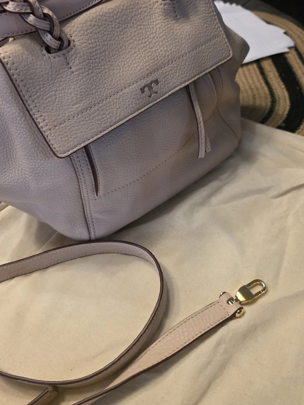 Tory Burch Blush Leather Tote with Braided Handles
